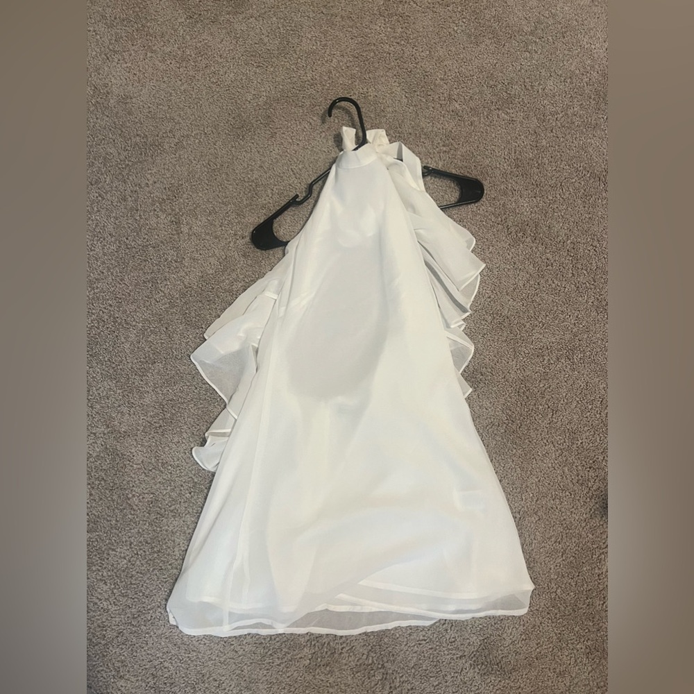 Open Back White Ruffle Mini Dress - Picture 2 of 6